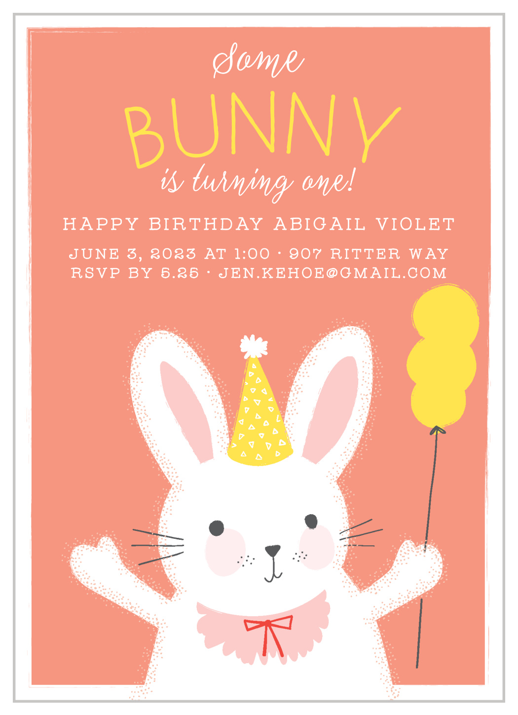 Cutest Bunny First Birthday Invitations