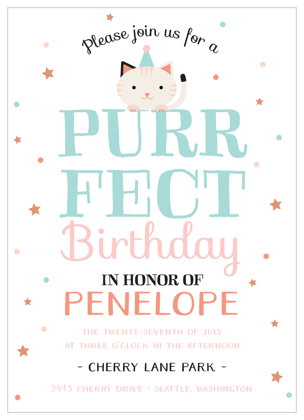 Purrfect Kitten Children's Birthday Invitations