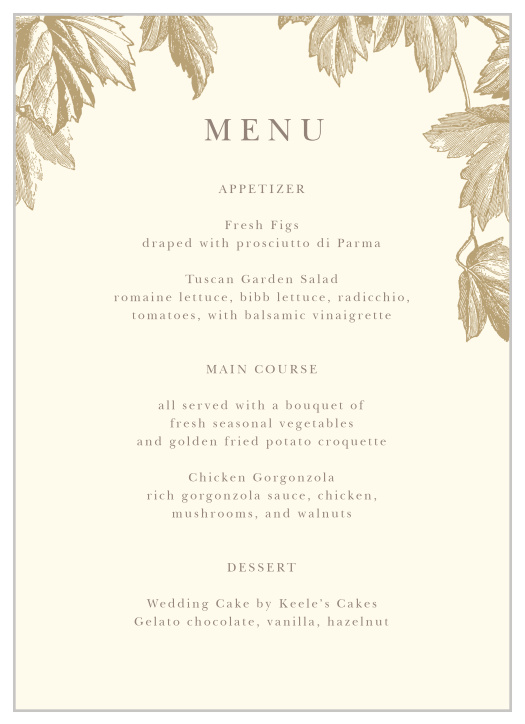 Our Vintage Autumn Wedding Menus have a vintage charm that will have your guests beaming with delight.