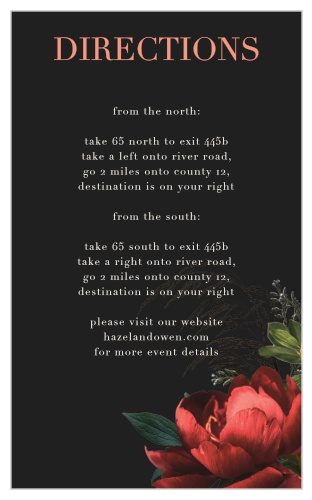 The Dark Dutch Florals Direction Card features a red bloom in the corner underneath beautiful pink and white text.