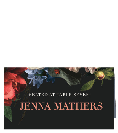Continue the theme of your wedding by personalizing the Dark Dutch Florals Place Cards. 