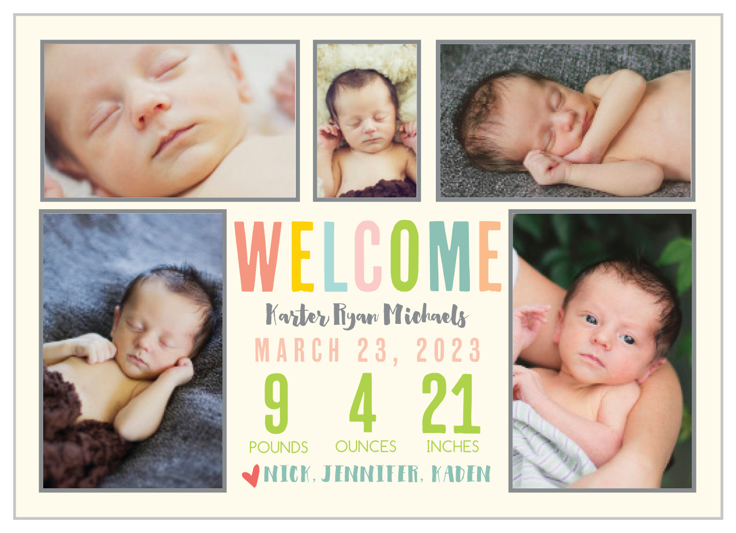 Colorful Collage Birth Announcements