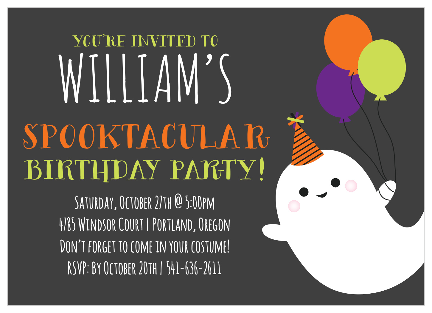 Halloween Ghost Children's Birthday Invitations
