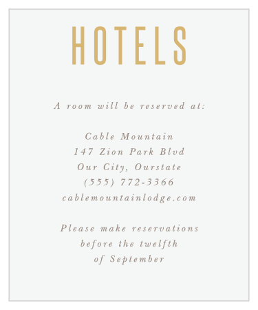 Pick your favorite hotel in town and then let your guests know that's where they should stay with the Golden Lace Accommodation Cards! 