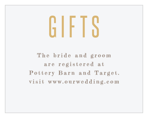Gifts are one of the best parts of a wedding, so why not let your guests know what you want with our Golden Lace Registry Cards?
