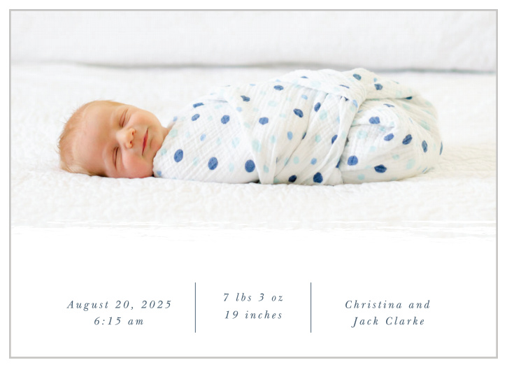 Inform close loved ones of your newest family member with our Playfully Elegant Birth Announcements.