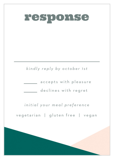 Our Modern Minimalist Response Cards give you the opportunity to tally up all of your guests, as well as their individualized needs. 