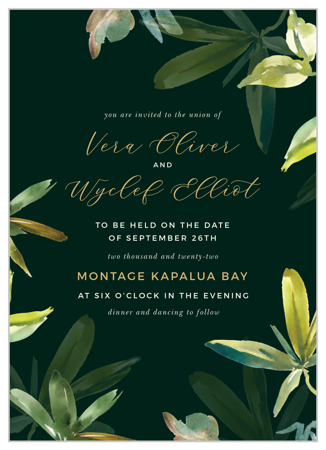 Hawaii Palm Leaves Wedding Invitations