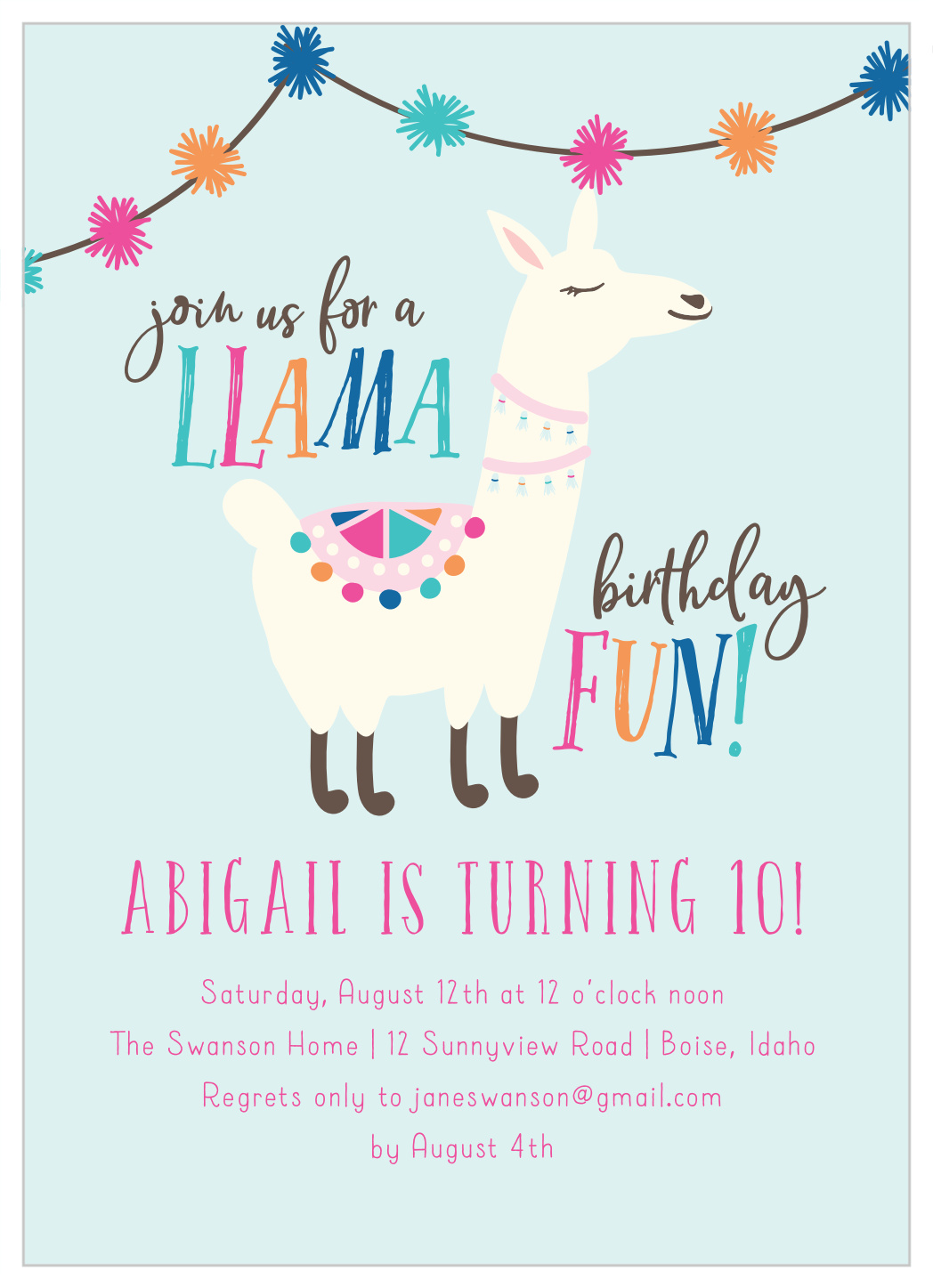 A Llama Fun Children's Birthday Invitations