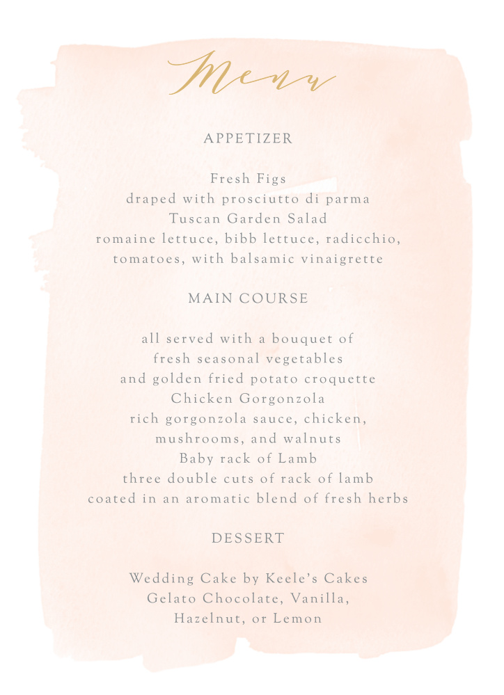 Simple Romance Wedding Menus by Basic Invite