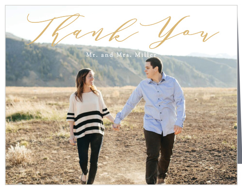 Our Simple Romance Wedding Thank You Cards utilize your own favorite photograph for a stunning backdrop.