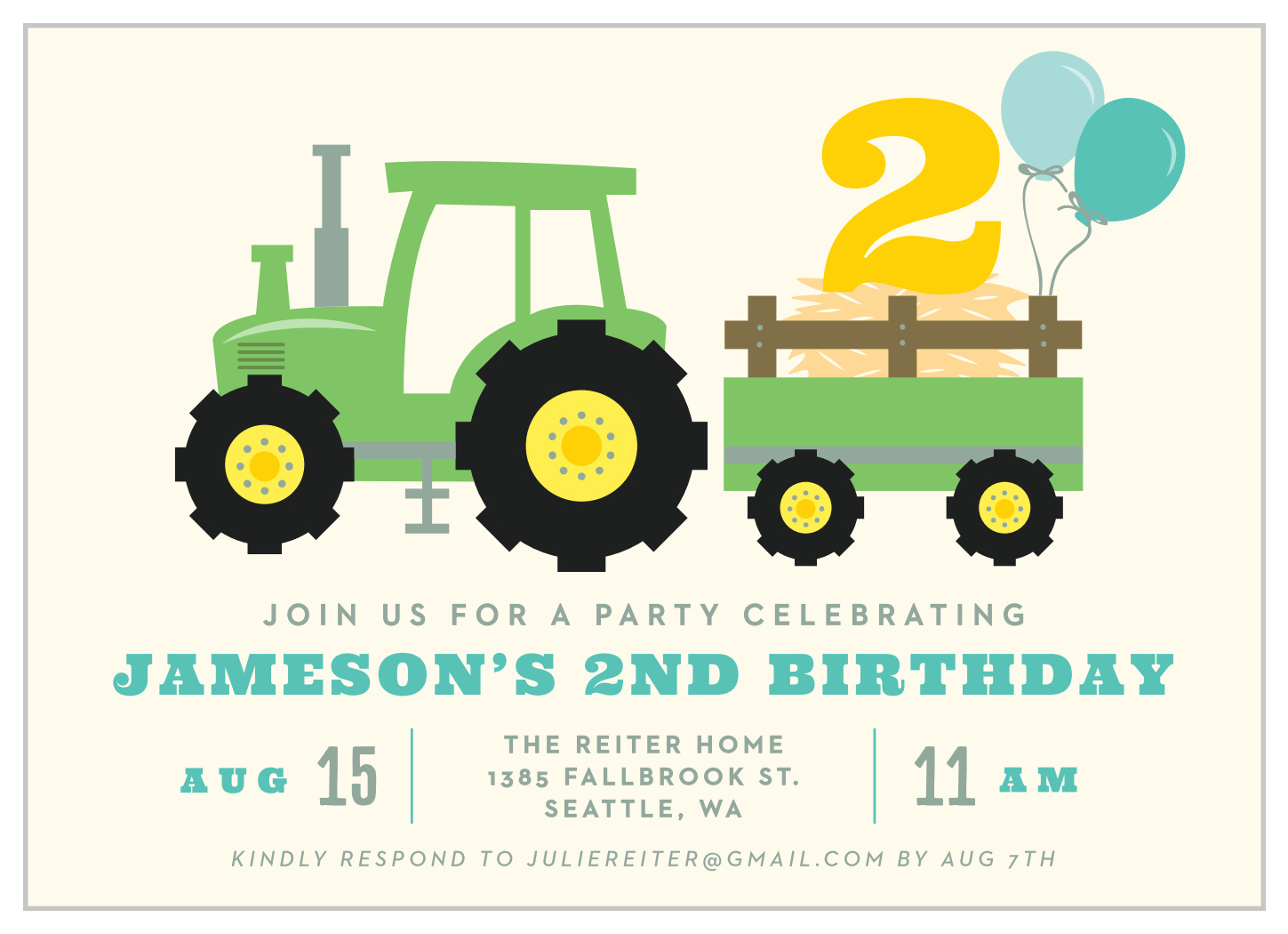 Tractor Party Children's Birthday Invitations