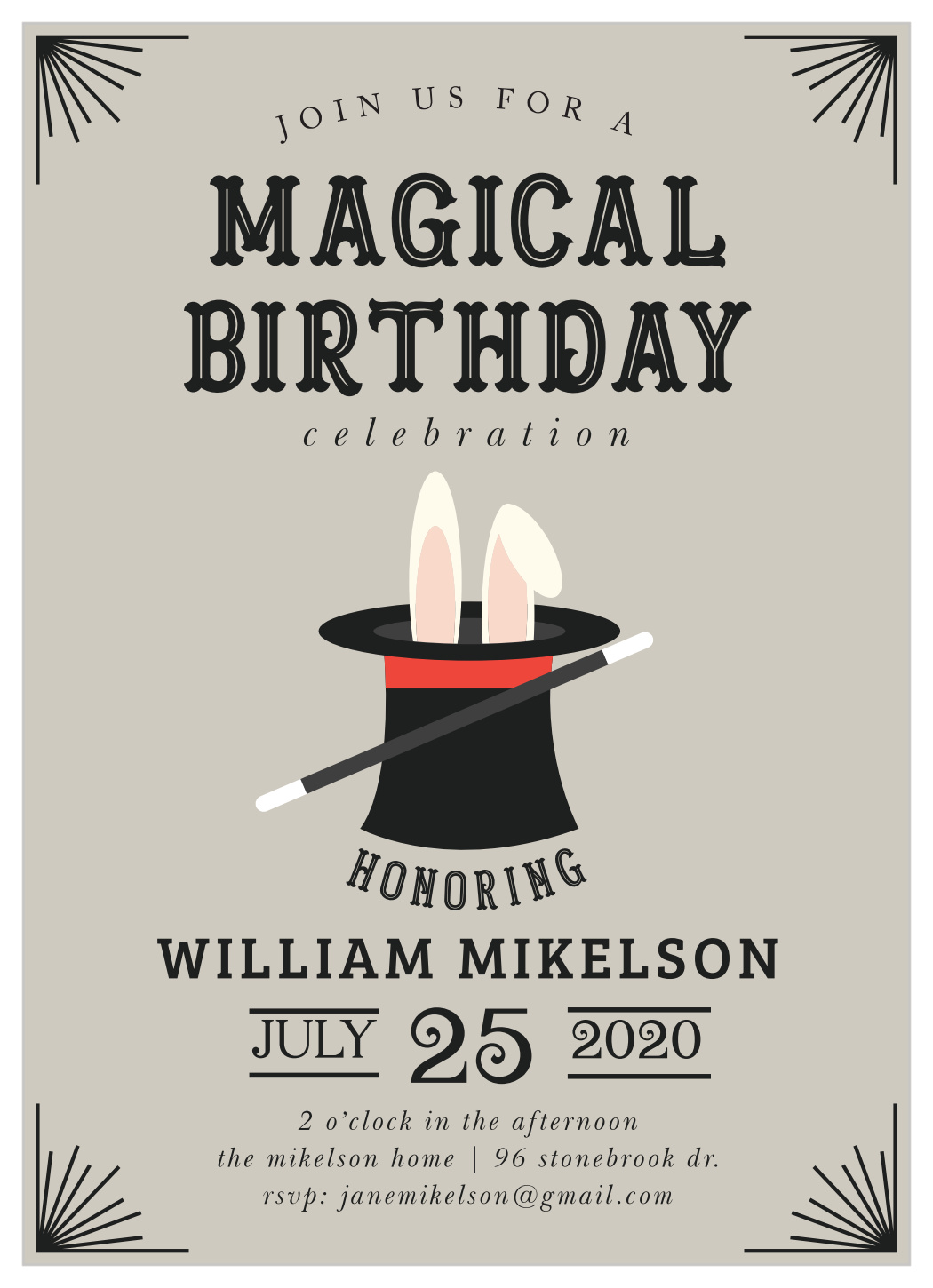 Magician Bash Children's Birthday Invitations