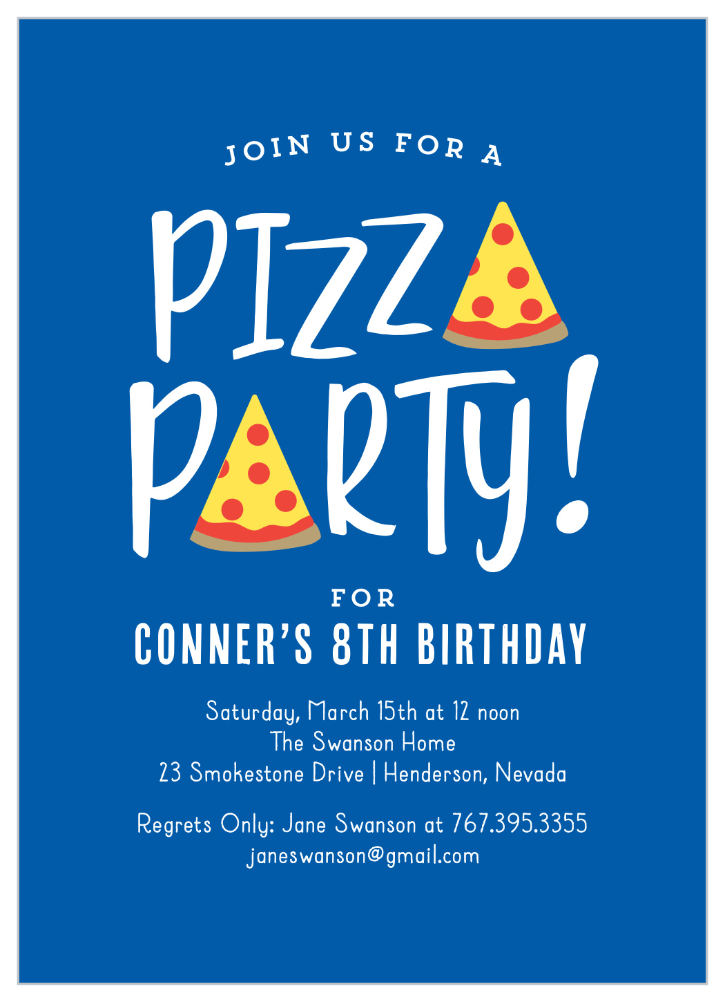 Pizza Party Children's Birthday Invitations
