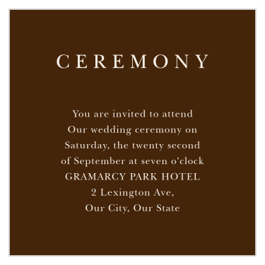 Make sure your loved ones know that they are invited to witness your special moment, by sending them our Sheer Overlay Ceremony Cards!