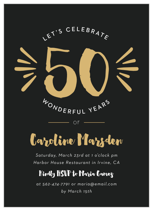 Our Shiny Fifty Milestone Birthday Party Invitations will have your friends and family excited to celebrate your biggest birthday yet.
