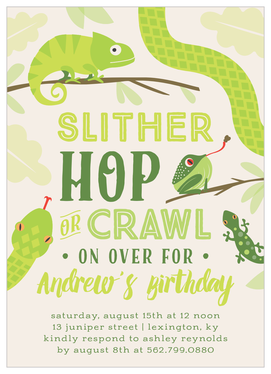 Snakes & Lizards Children's Birthday Invitations
