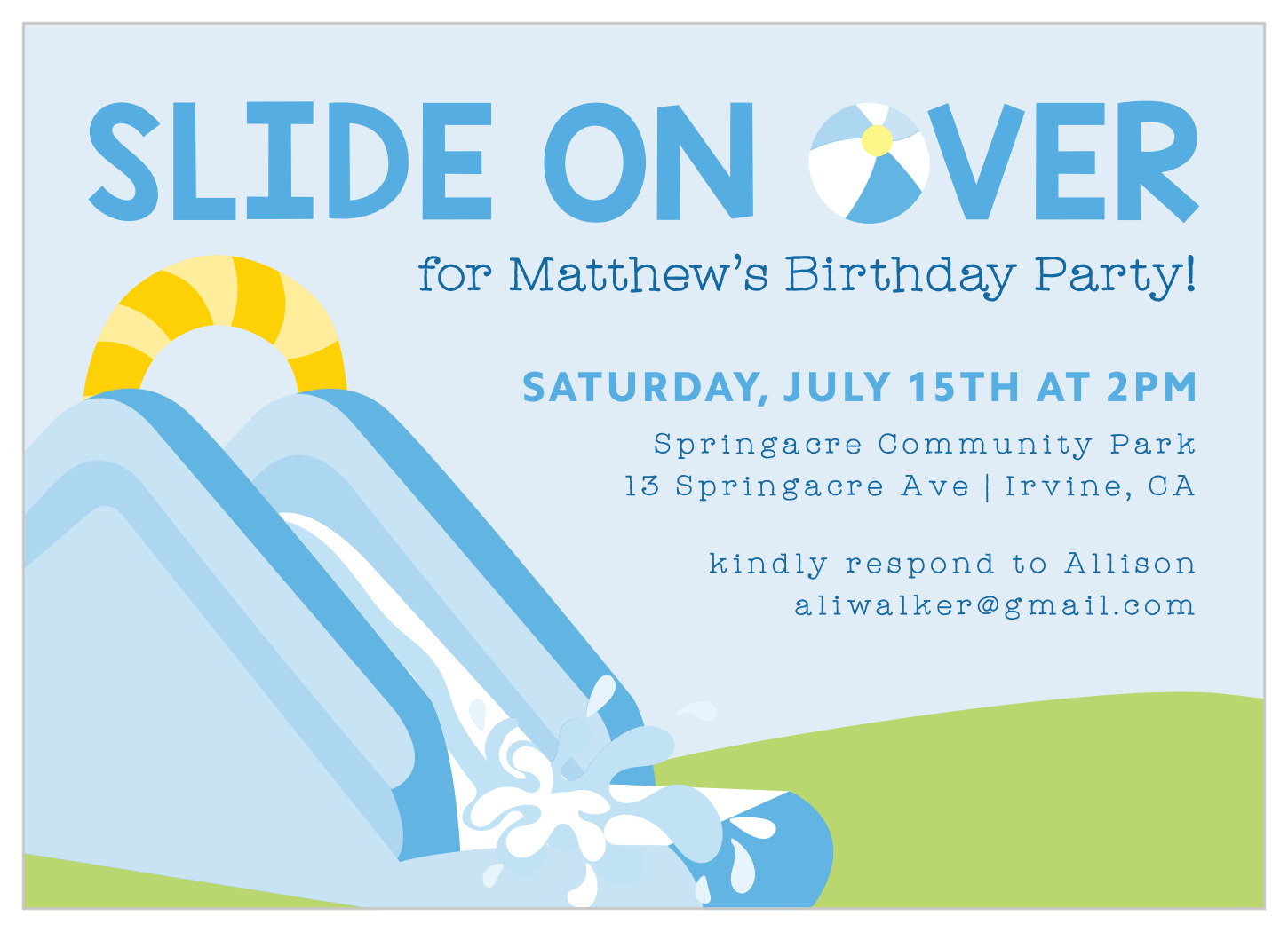 Water Slide Fun Children's Birthday Invitations
