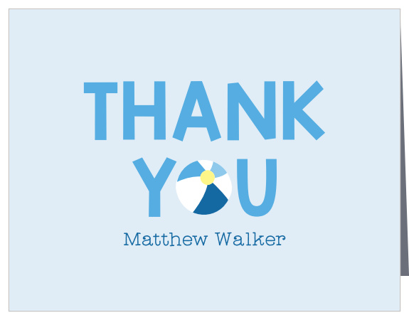 Our Water Slide Fun Children's Birthday Party Thank You Cards feature a beach ball as the "o" in your "thank you".