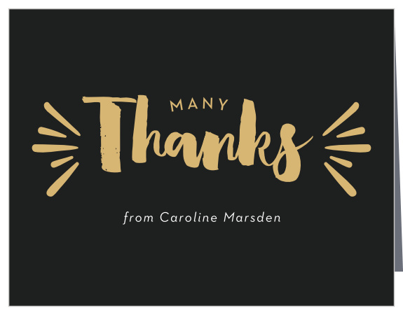Bold gold-foil spells out your gratitude on our Shiny Fifty Milestone Birthday Thank You Cards, shining brightly just above your own name in white text.