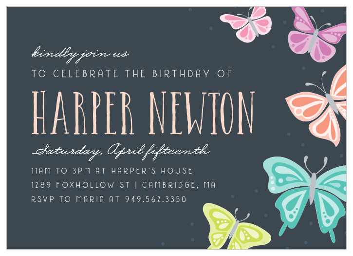 Round up all your little one's friends for a great birthday celebration with our Butterfly Garden Children's Birthday Party Invitations!