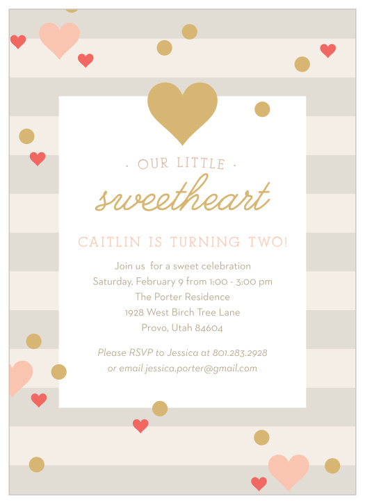 Our lovely Sweetheart Birthday Children's Birthday Party Invitations are just the thing for the biggest day of your baby's life thus far. 