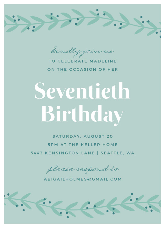 No milestone birthday is complete without a great party, so round all your guests up with our Vineyard Wreath Milestone Birthday Party Invitations!