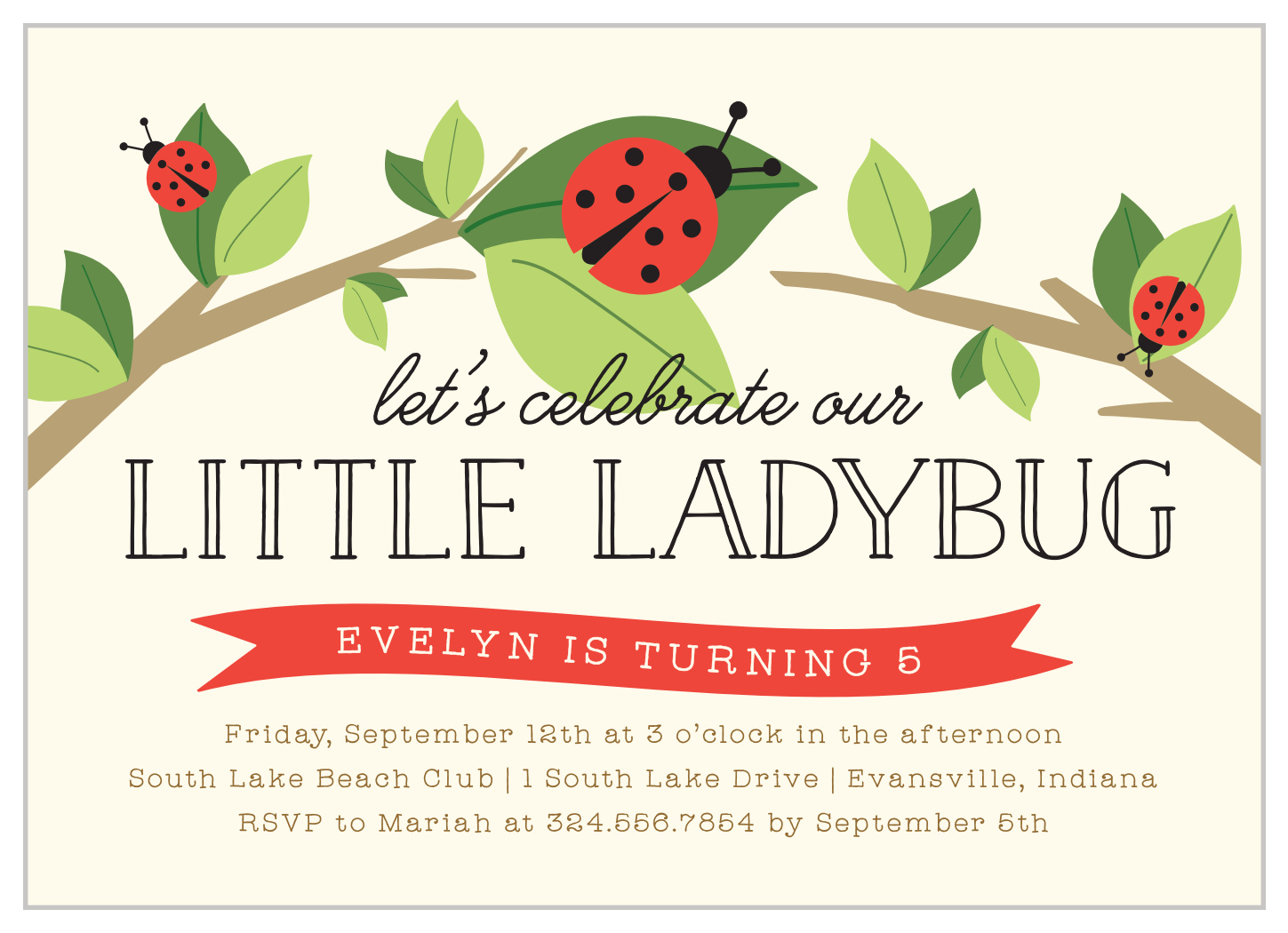Little Ladybug Children's Birthday Invitations