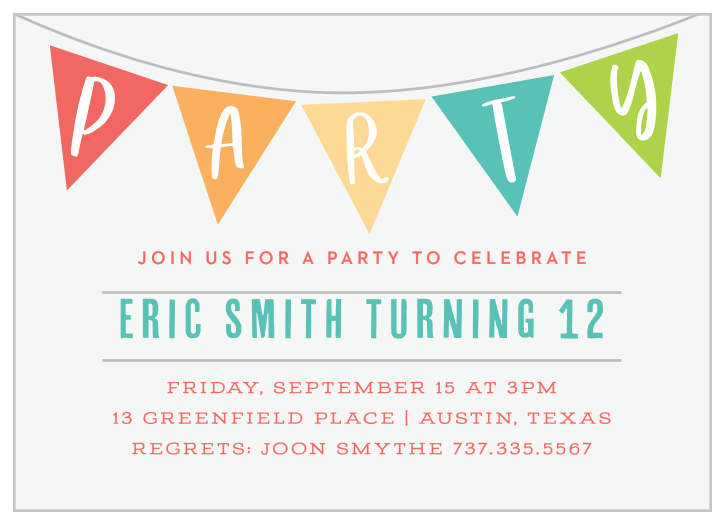 An important birthday is the perfect time to throw a party so get the ball rolling with our Party Flags Milestone Birthday Party Invitations!