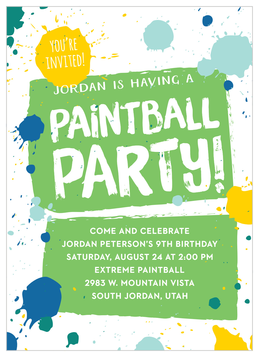 Paintball Party Children's Birthday Invitations