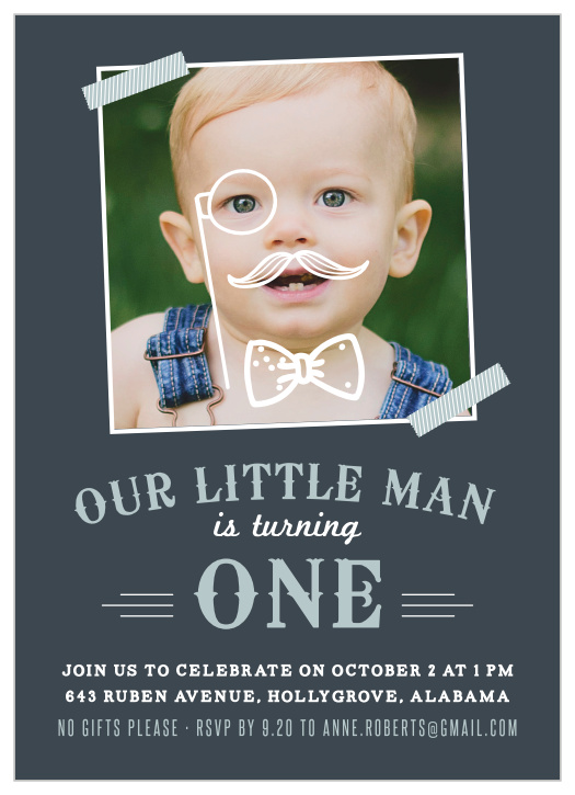 If you're getting ready to celebrate your little boy's next birthday, consider sending along our adorable Mister Monocle Children's Birthday Party Invitations!