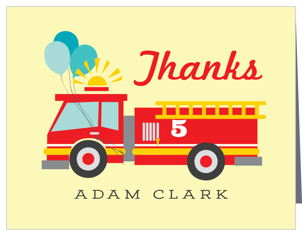 Little Fire Truck Children's Birthday Thank You Cards