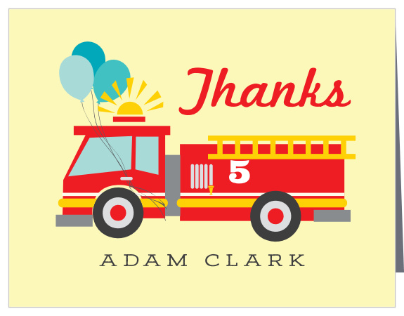 If your child had a great time at their birthday, why not let their guests know you appreciate them with our Little Fire Truck Children's Birthday Party Thank You Cards?