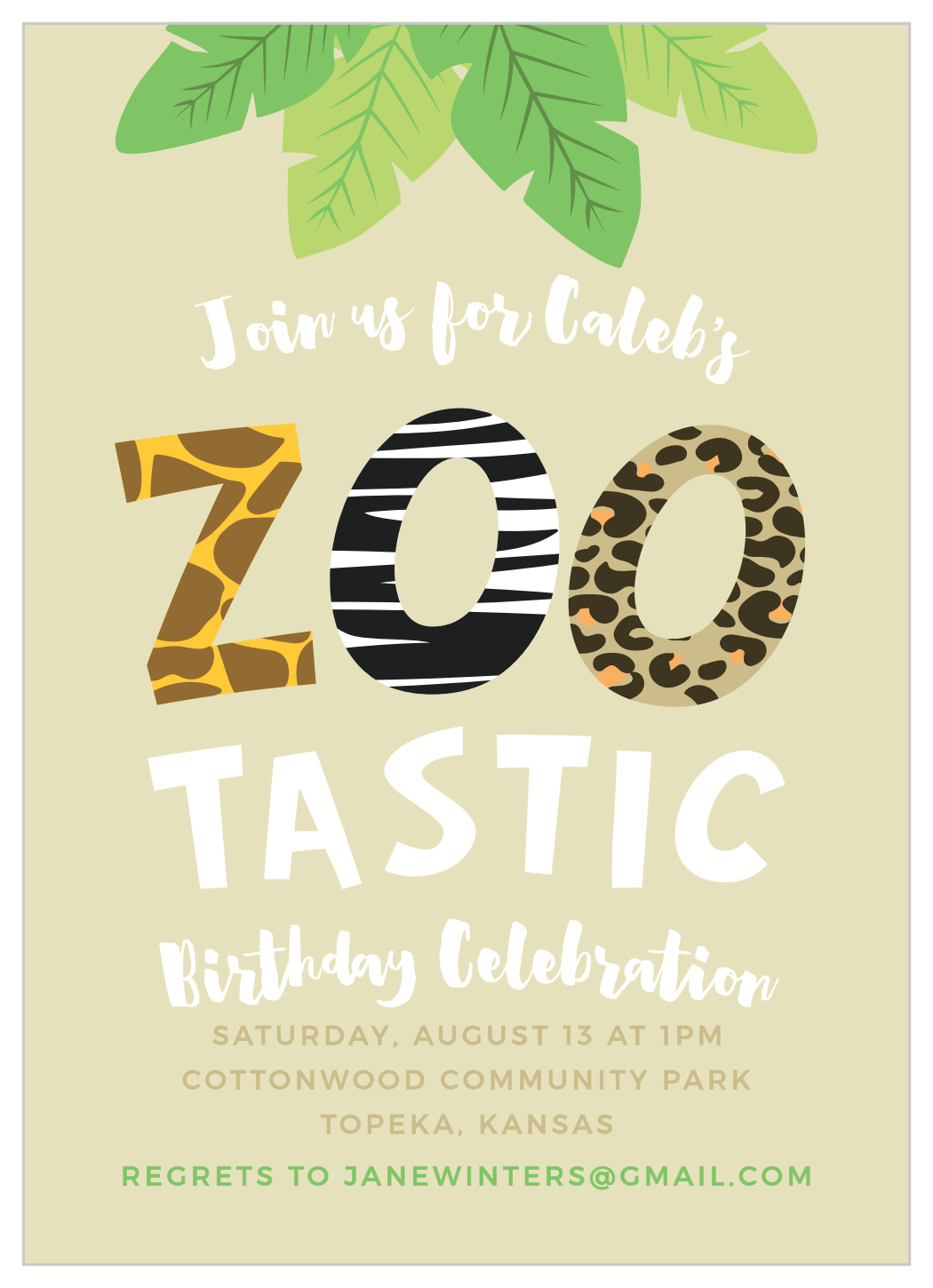 Zoo Animals Children's Birthday Invitations