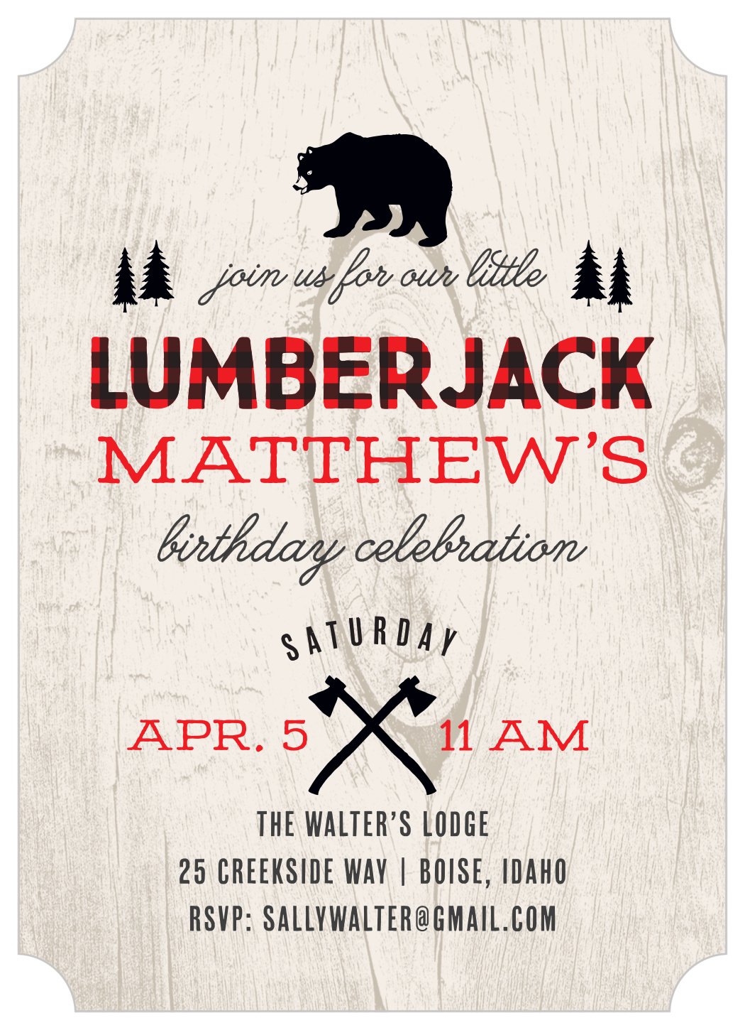 Lumberjack Children's Birthday Invitations