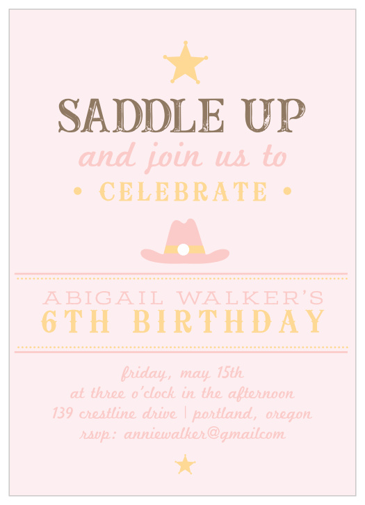 Lasso your guests into attendance with our Saddle Up Children's Birthday Party Invitations!