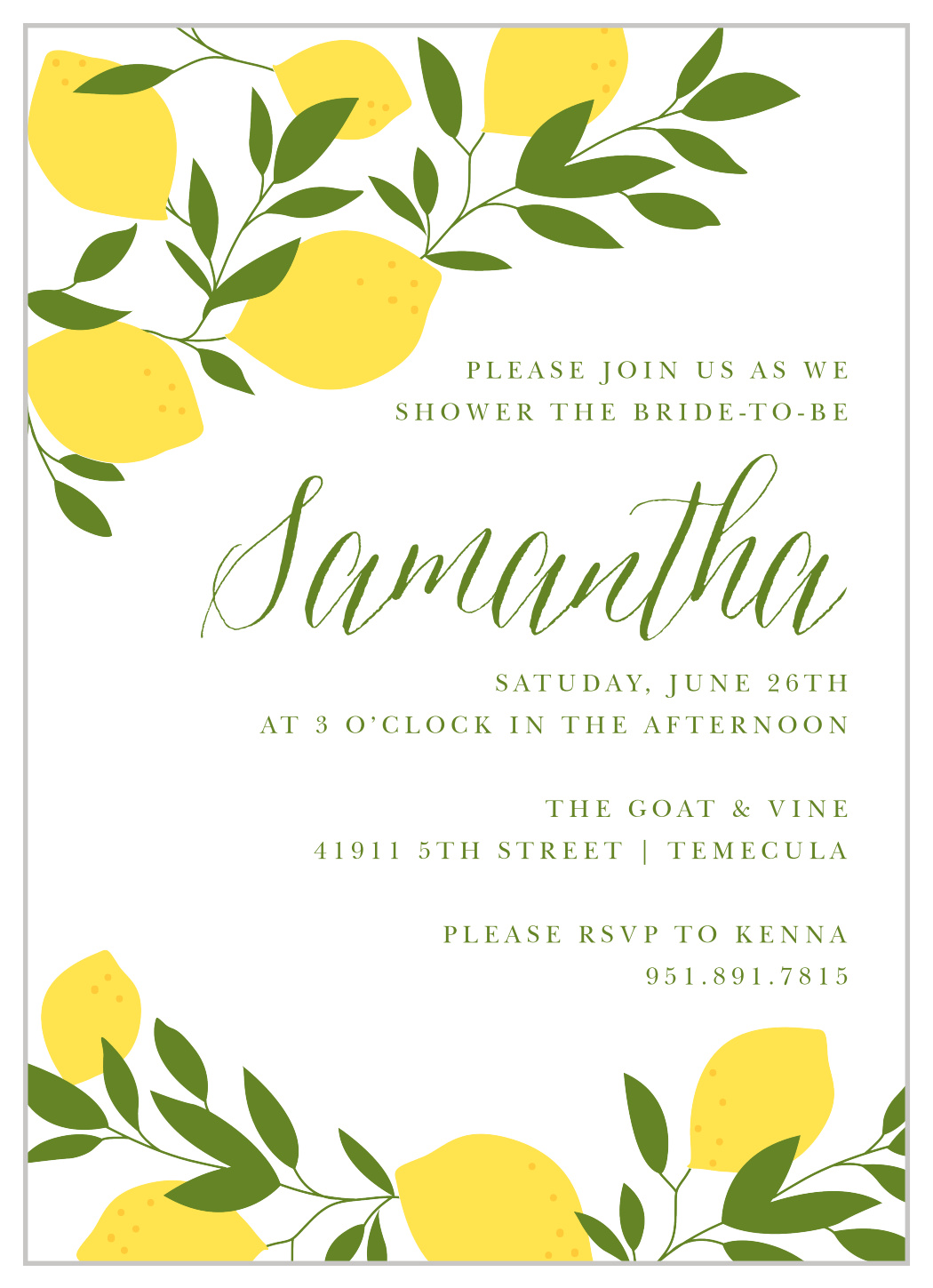 Lemon Grove Bridal Shower Invitations