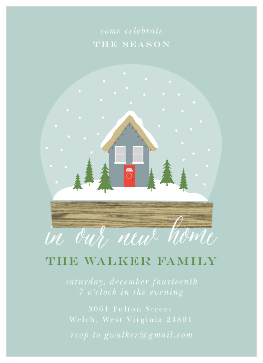 Send a warm invitation during the coldest season of the year with our lovely Snowglobe House Holiday Party Invitations.