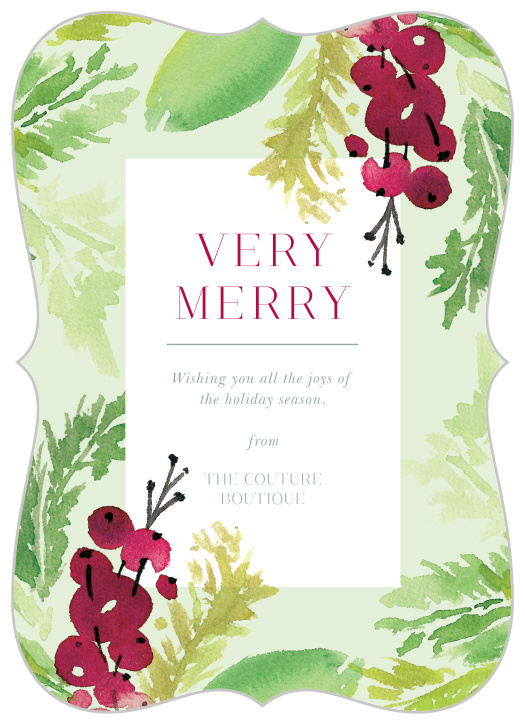 Our Berry Garland Holiday Cards offer an intricate and memorable watercolored design.