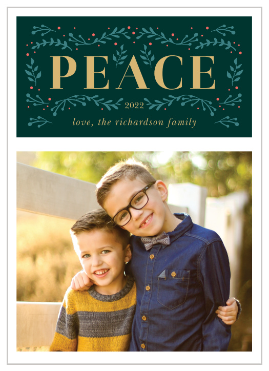 Send some holiday well wishes to your loved ones with our Peace Foliage Holiday Cards.