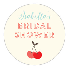 Our Cherry Swirl Bridal Shower Stickers are a fun way to customize your bridal shower invite package.