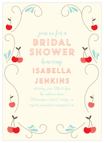 Gather all your friends to celebrate you being a beautiful bride with our Cherry Swirl Bridal Shower Invitations!