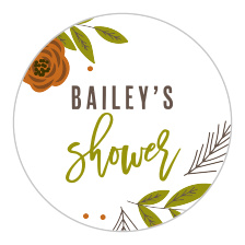 Seal envelopes and decorate stationery with the beautiful botany of our Fall Foliage Bridal Shower Stickers! Your own name stands bright in the center of each one, a deep forest-brown to complement the lively greens and fall oranges of the surrounding illustrations. With such a lovely combination of colors and artistry, these little mementos are perfect for one of your big days.