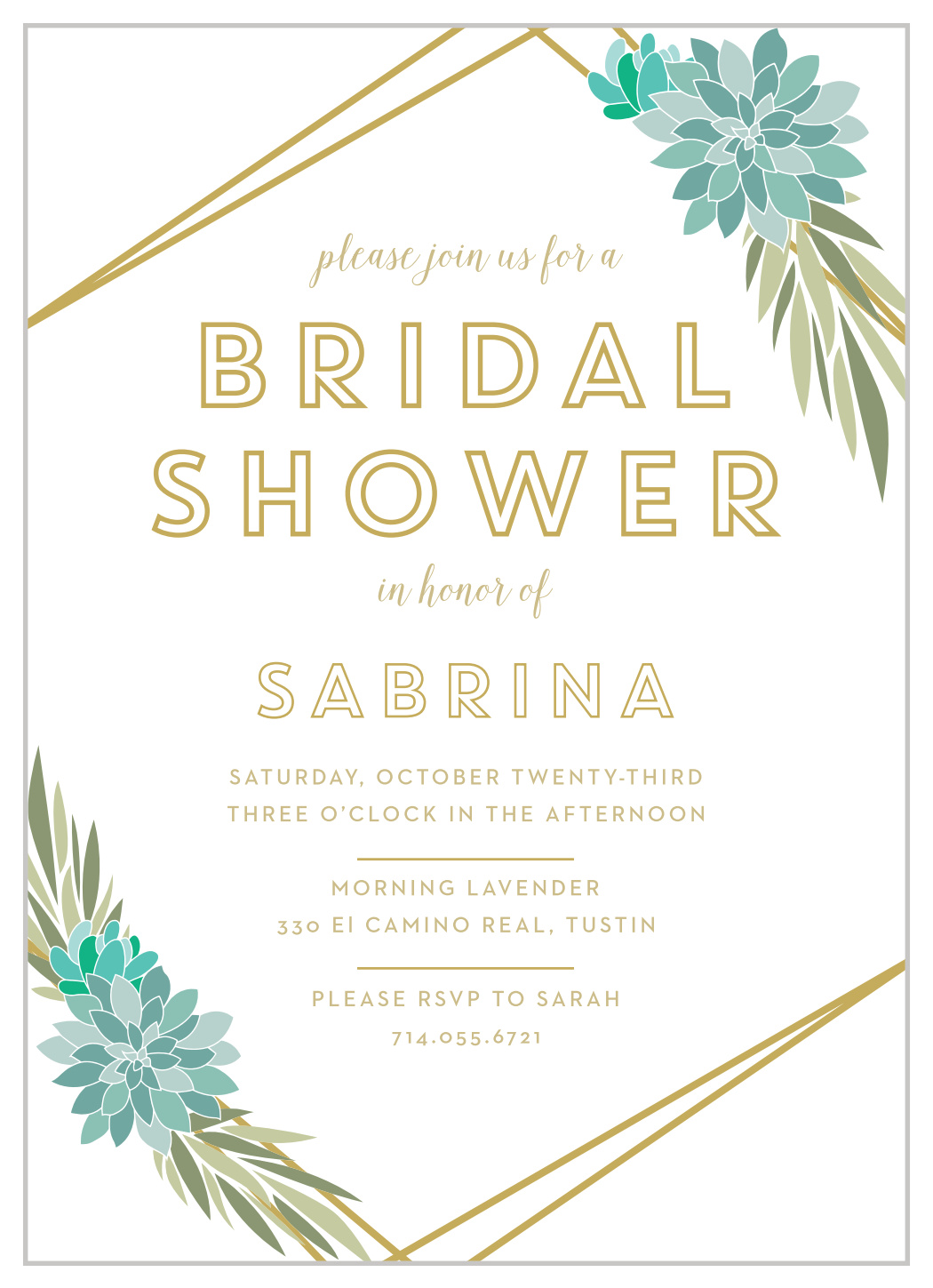 Modern Succulents Bridal Shower Invitations