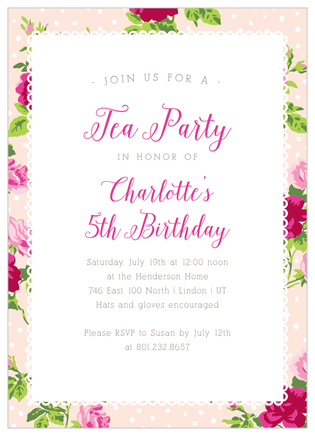 Tea Party Children's Birthday Invitations
