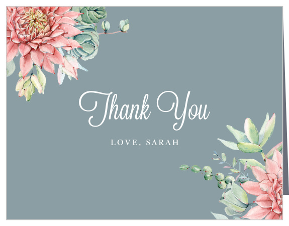 Colorful plants adorn the corners of our Bohemian Succulent Bridal Shower Thank You Cards.