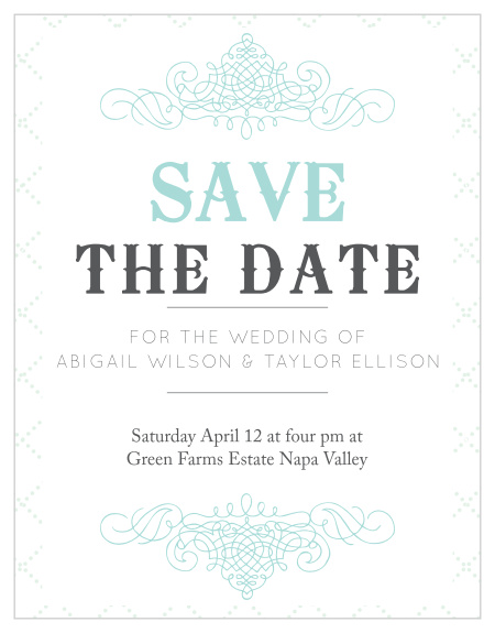 The Dotted Flourish Save the Date Card is the true definition of whimsical elegance.