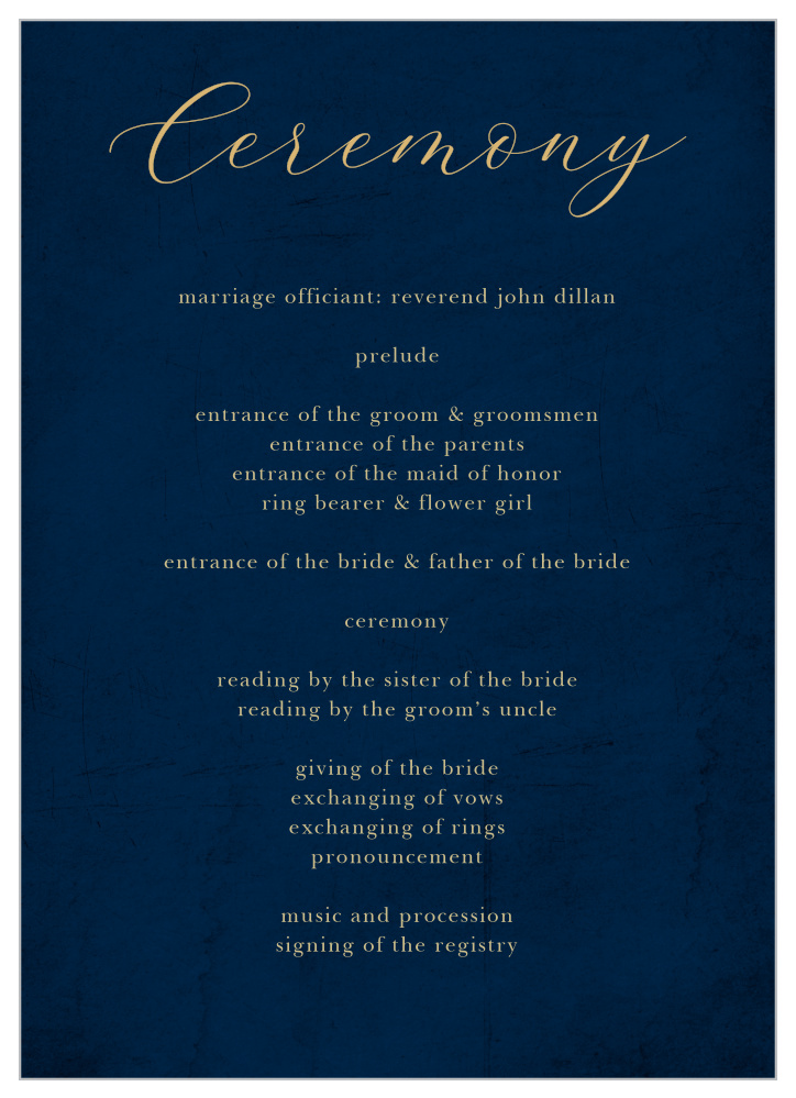 Moody Calligraphy Wedding Programs by Basic Invite
