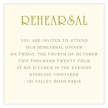 Our Irish Deco Rehearsal Cards are a perfect way to let your most important guests know about your rehearsal.