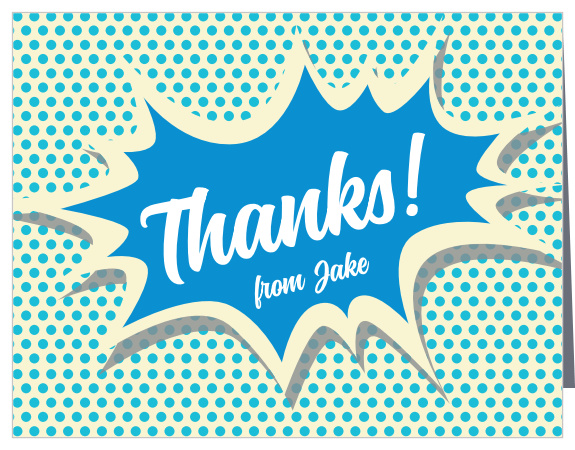 If your little one had a blast at their superhero soirée, thank their guests with our Comic Pow Children's Birthday Party Thank You Cards!